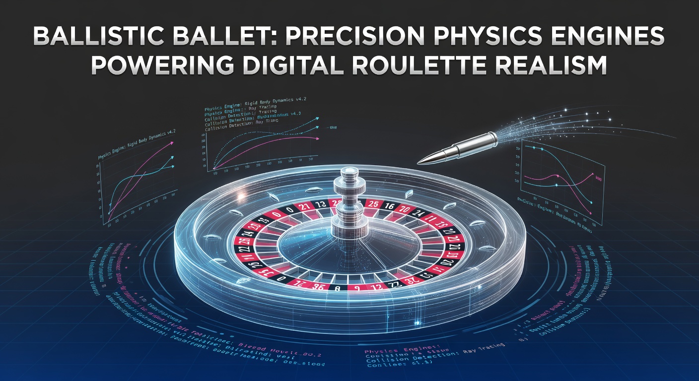 Een gedetailleerde close-up van een digitaal roulettewiel met een bal in volle vlucht, aangedreven door realistische fysicasimulatie