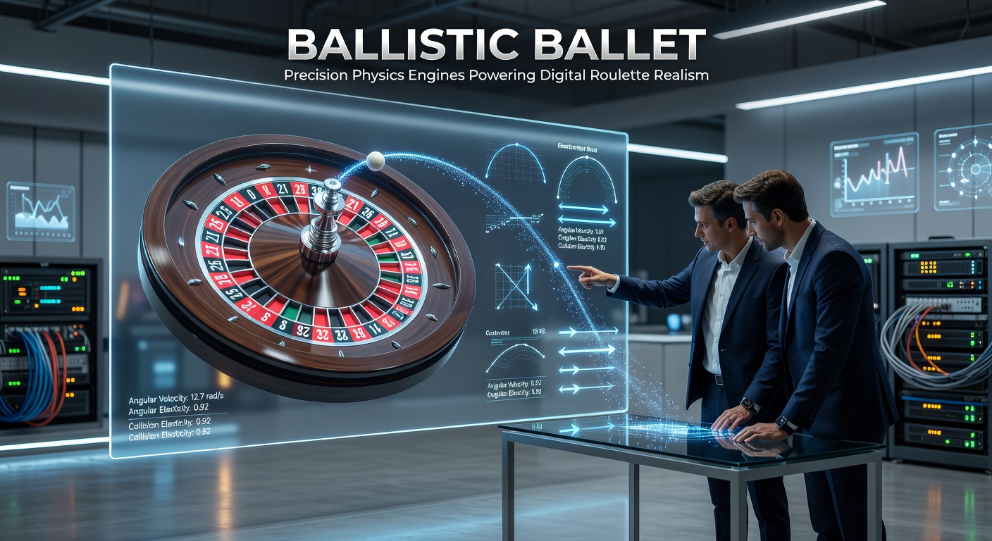 Visualisatie van een physics engine in actie, met vectoren die krachten op de roulettebal tonen tijdens een spin