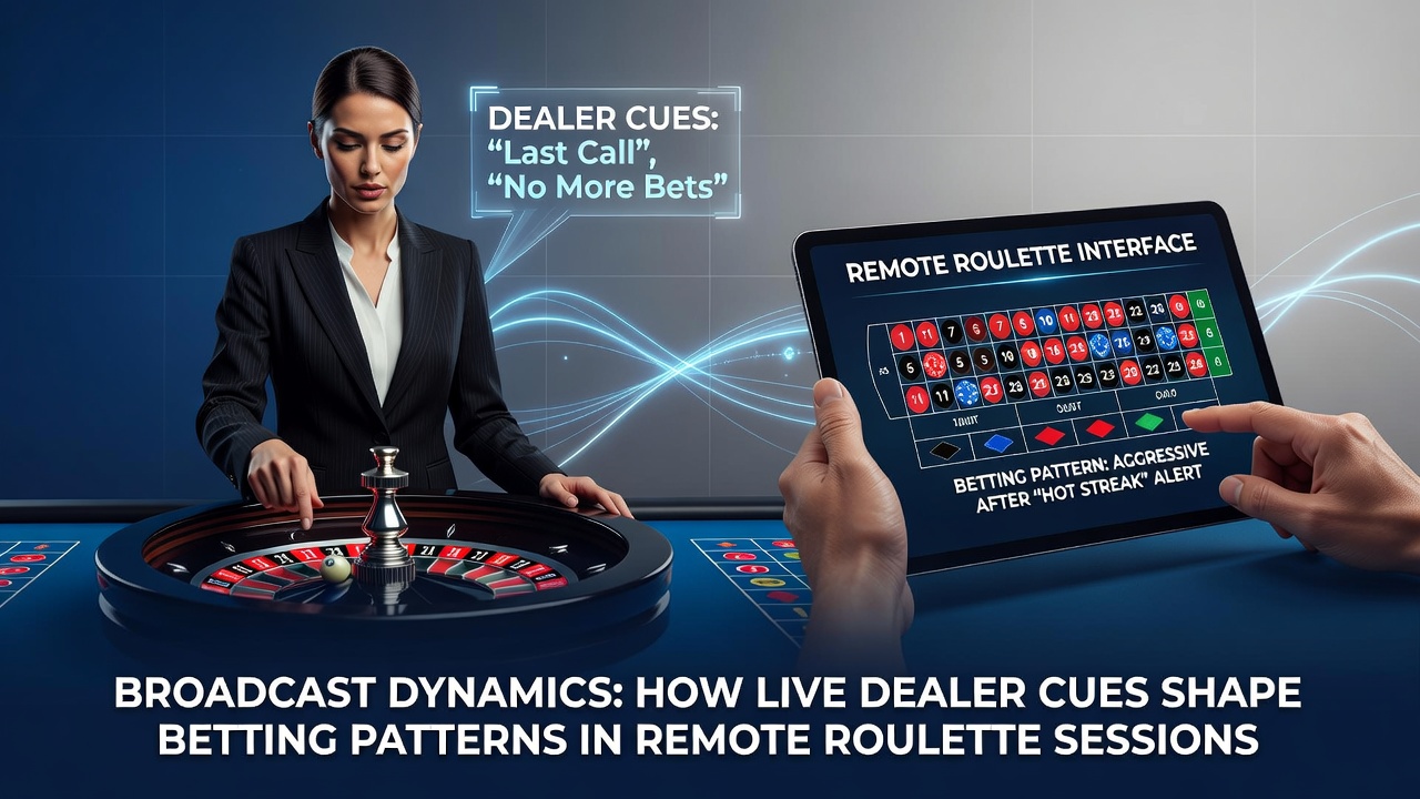 Live dealer aan het werk tijdens een remote roulette sessie met zichtbare non-verbale signalen