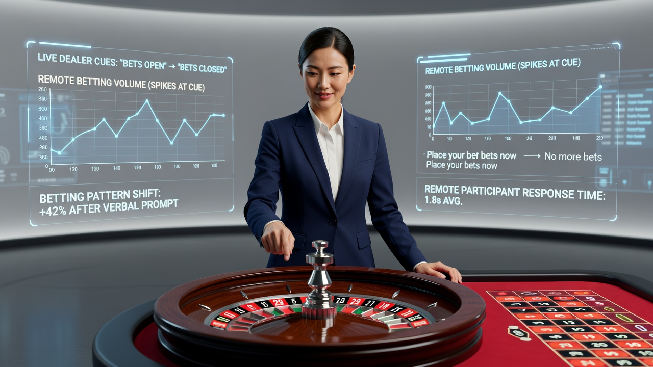 Overzicht van broadcast setup met meerdere camera's en dealer signalen in een live roulette omgeving