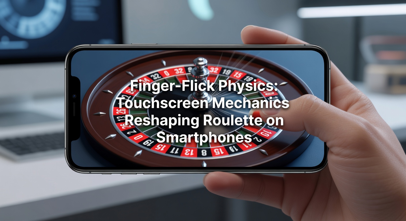 Afbeelding van een vinger die een snelle flick maakt op een smartphone-scherm tijdens een roulette-spin, met zichtbare touch-effecten en een draaiend wiel op de achtergrond