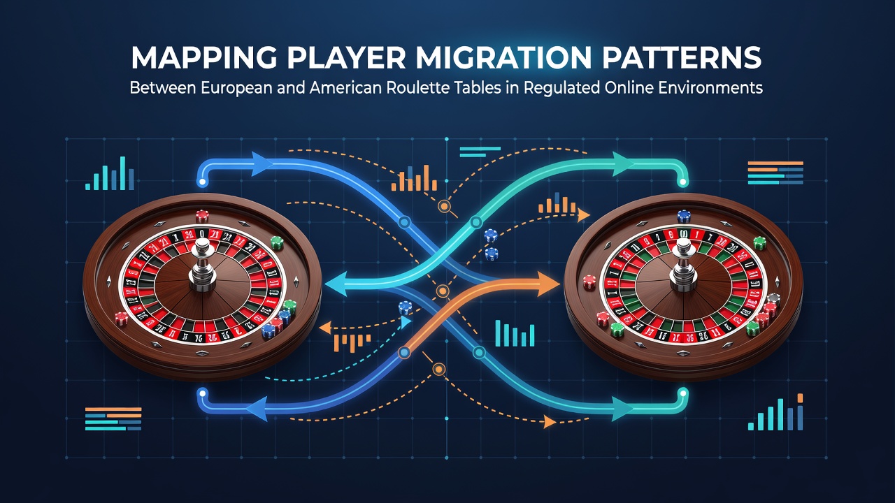 Visuele weergave van migratiestromen tussen Europese en Amerikaanse roulettetafels in online platforms