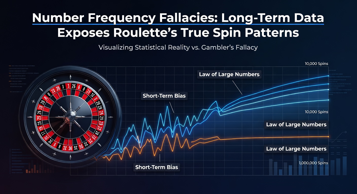 Grafiek die de verdeling van roulette-nummers toont over miljoenen spins, met lijnen die convergeren naar de verwachte frequentie van 1/37
