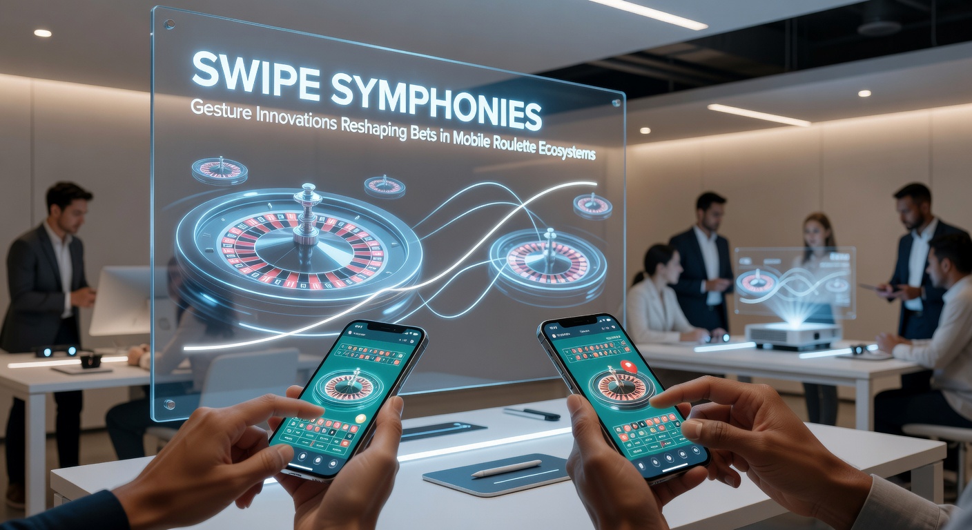 Voorbeeld van multi-touch gebaren in een mobiele roulette-interface, met swipes voor complexe inzetten