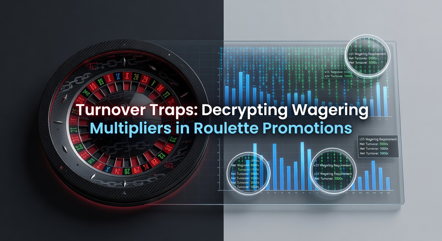 Grafische weergave van wagering multipliers die een roulette wiel omringen, symboliserend de valkuilen in promotievoorwaarden