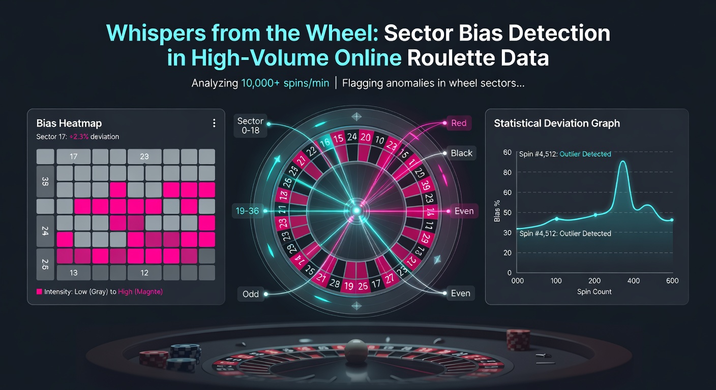 Grafiek met staafdiagrammen van sectorfrequenties uit een high-volume roulette dataset, highlightend lichte biases in Voisins en Tiers